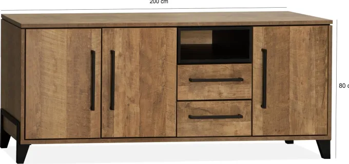 WoonMax Dressoir Maldini Old teak - 3 deuren en 2 lades - 203 cm