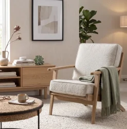 WoonMax Fauteuil Osaka met houten armleuning - naturel