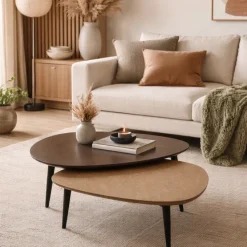 WoonMax Salontafel Vienna set van 2 XL - lamulux geborsteld gehamerd koper