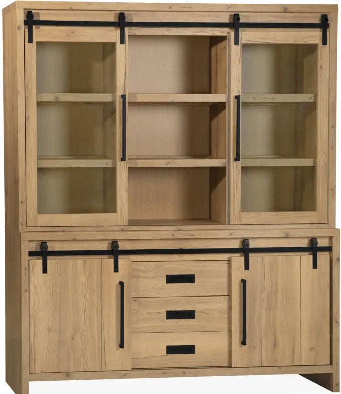 WoonMax Vitrinekast Cottage Natur 180 cm