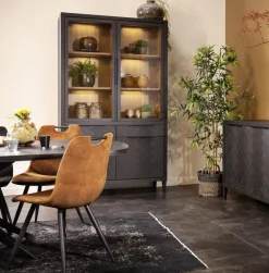 WoonMax Vitrinekast Gamma Old Piano - 2 glazen deuren met visgraatmotief
