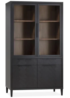 WoonMax Vitrinekast Gamma Old Piano - 2 glazen deuren met visgraatmotief