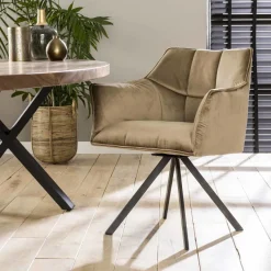 WoonStijl Armstoel raster draaibaar velvet champagne