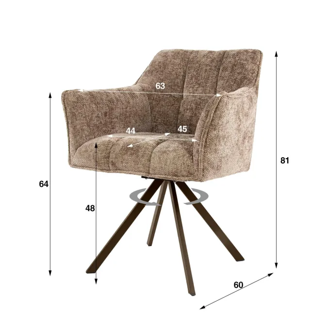 WoonStijl Armstoel Raster draaibaar Hoven champagne-bruin frame