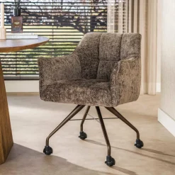 WoonStijl Armstoel Raster wieltjes Hoven taupe met bruin frame