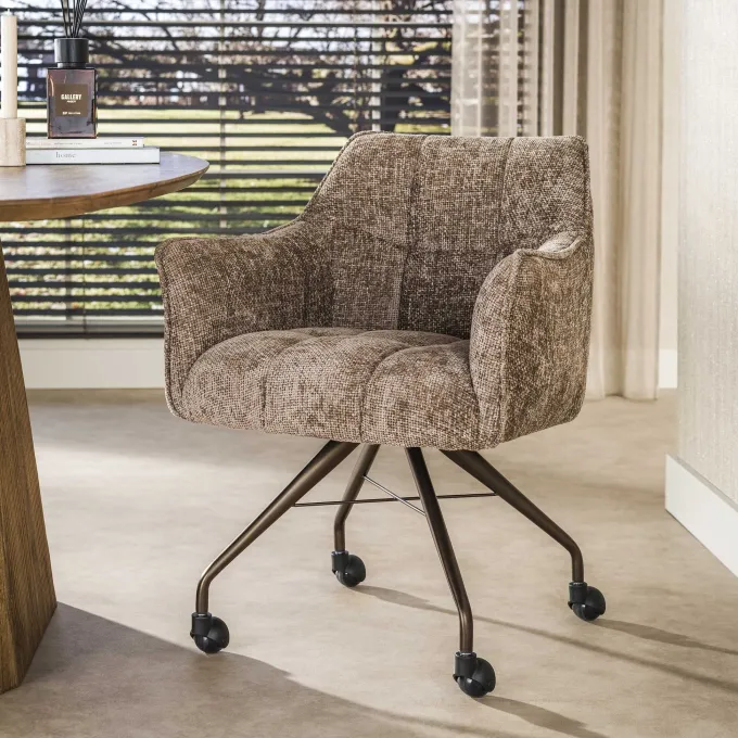 WoonStijl Armstoel Raster wieltjes Hoven champagne-bruin frame