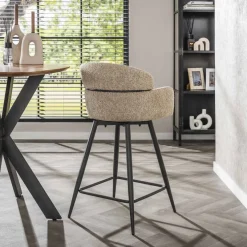 WoonStijl Barstoel draaibaar boucle ronde rug zand