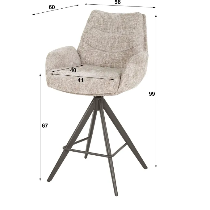 WoonStijl Barstoel lounge Rich zand met bruin onderstel