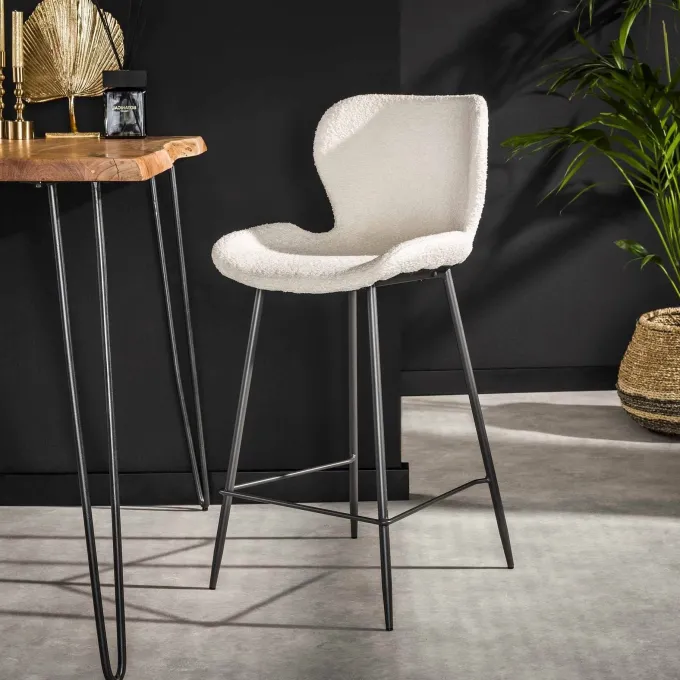 WoonStijl Barstoel ronde buis Boucle wit