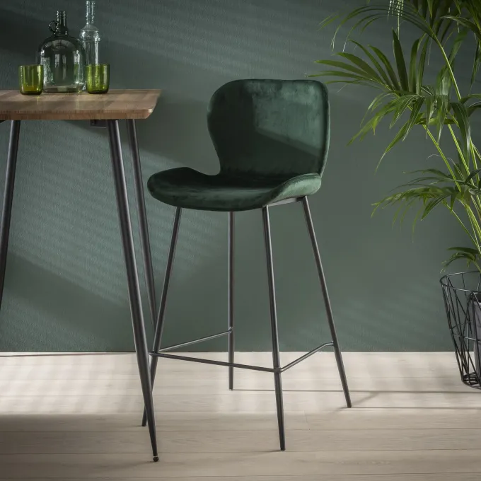 WoonStijl Barstoel velvet ronde buis Groen velvet