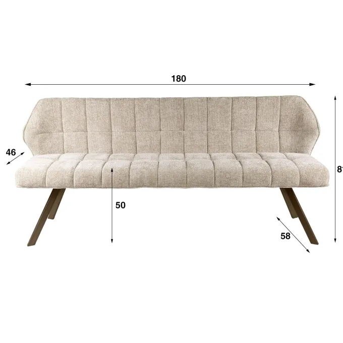 WoonStijl Eetkamerbank raster 180 Hoven zand-bruin frame