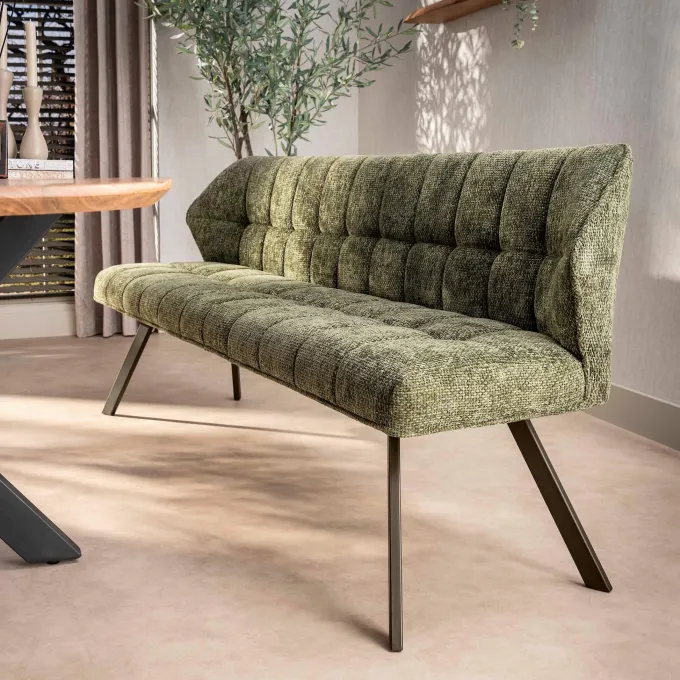 WoonStijl Eetkamerbank raster 180 Hoven groen-bruin frame