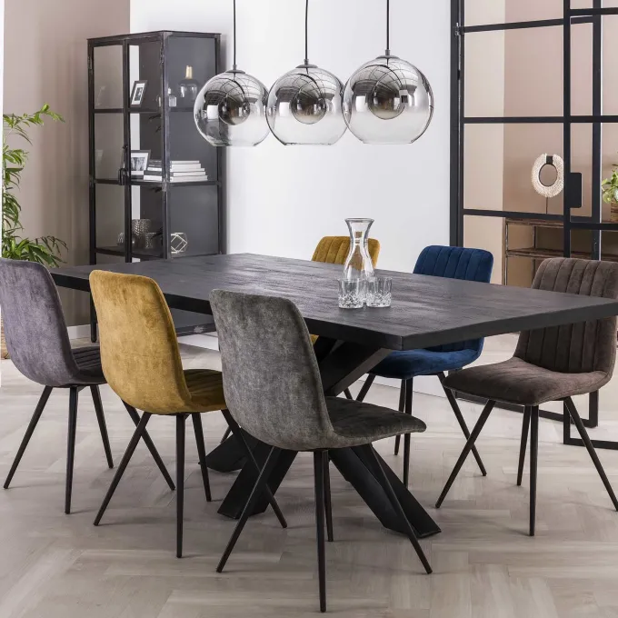 WoonStijl Eetkamerstoel velvet straight stitch - Groen of goud