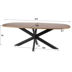 WoonStijl Eetkamertafel 215 Cliff ovale buis mango