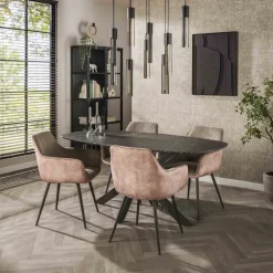 WoonStijl Eetkamertafel 180 deens ovaal zwart bruin