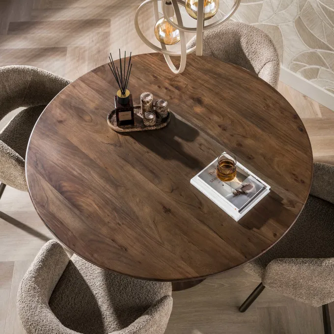 WoonStijl Eettafel Central rond Ø130 cm acacia bruin