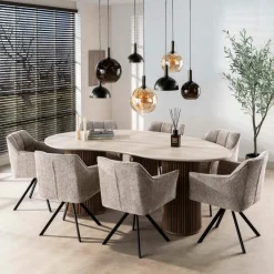 WoonStijl Eettafel Romano niervormig 215cm / 3D keramiek travertin