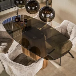 WoonStijl Eettafel Tinto Centro deens ovaal 180cm Brons glas