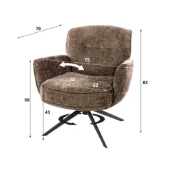 WoonStijl Fauteuil Forza draaibaar Hoven champagne - bruin onderstel