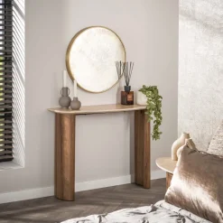 WoonStijl Hal-/Kaptafel Romano Curvo Keramiek Travertin – Stijlvol Design