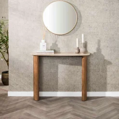WoonStijl Hal-/Kaptafel Romano Curvo Keramiek Travertin – Stijlvol Design