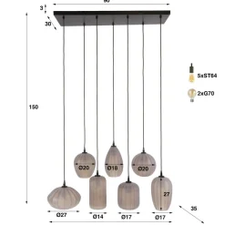 WoonStijl Hanglamp Altura 4+3-lichts Sienna bruin-frosted