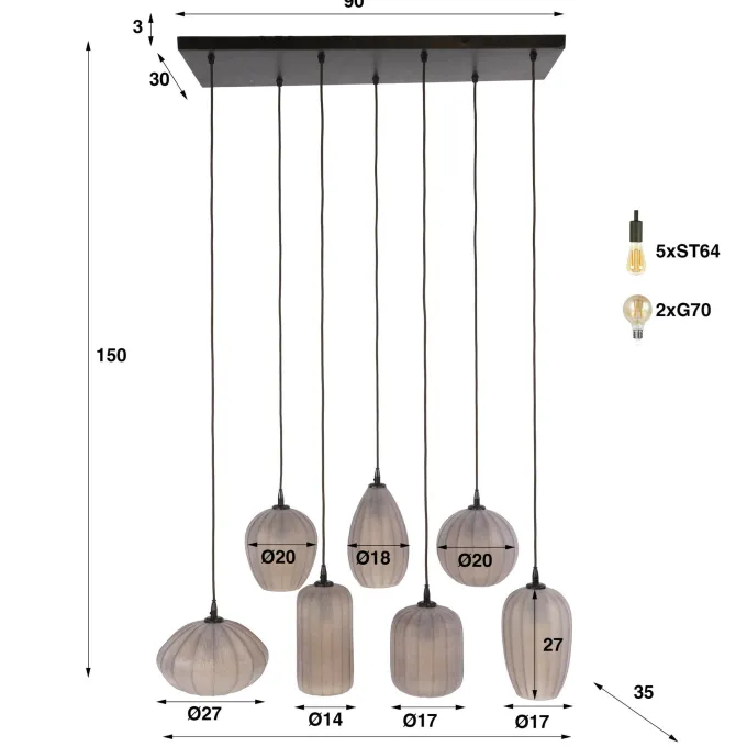 WoonStijl Hanglamp Altura 4+3-lichts Sienna bruin-frosted