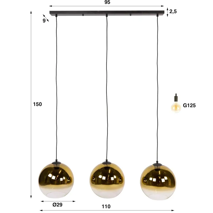 WoonStijl Hanglamp Bubble Shaded 3-licht Goud