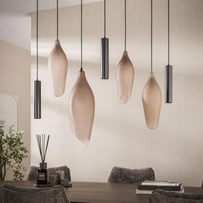 WoonStijl Hanglamp Cocoon pendel 4+3-lichts Sienna bruin-frosted