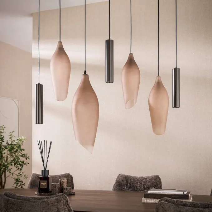 WoonStijl Hanglamp Cocoon pendel 4+3-lichts Sienna bruin-frosted