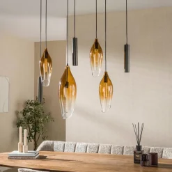 WoonStijl Hanglamp Cocoon pendel 4+3-lichts Sienna bruin-shaded