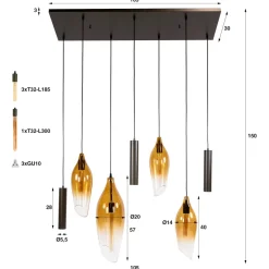 WoonStijl Hanglamp Cocoon pendel 4+3-lichts Sienna bruin-shaded