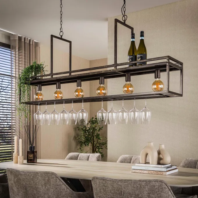 WoonStijl Hanglamp Decorate 6-lichts urban bruin
