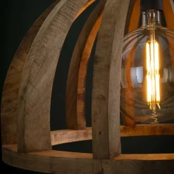 WoonStijl Hanglamp Ø60 gebogen houten spijlen / Massief mango naturel / Massief mango naturel