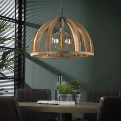 WoonStijl Hanglamp Ø60 gebogen houten spijlen / Massief mango naturel / Massief mango naturel