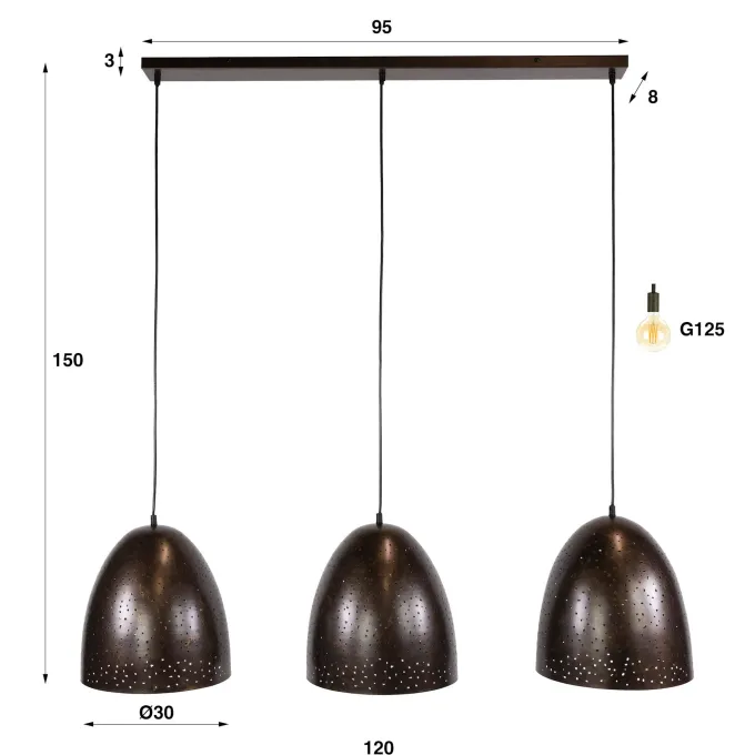 WoonStijl Hanglamp kosmos 3 lichts Urban bruin