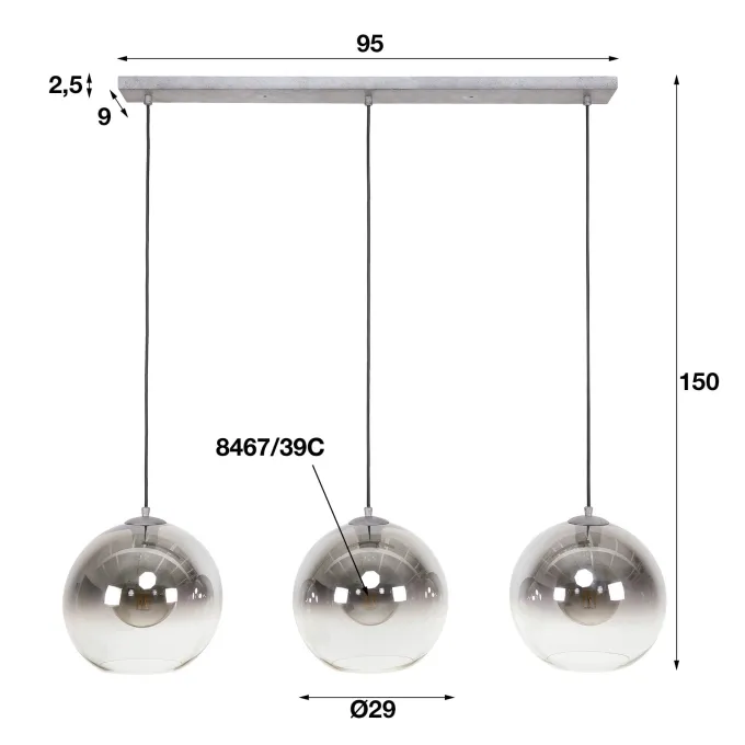 WoonStijl Hanglamp 3L bubble shaded
