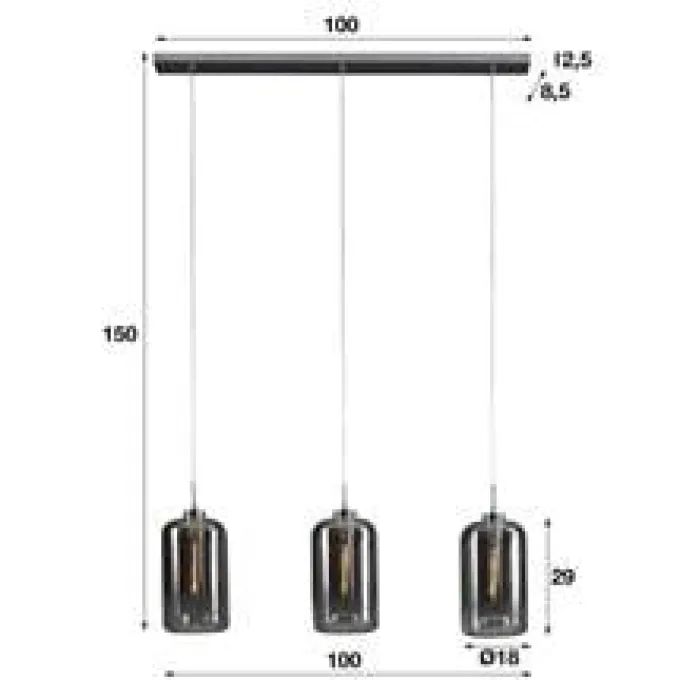 WoonStijl Hanglamp 3L Glass Metallic Grey