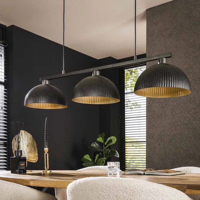WoonStijl Hanglamp 3L halfronde kap-ribbel