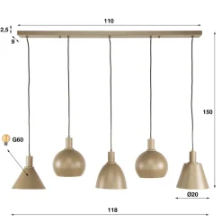 WoonStijl Hanglamp 5L Metallo mix Beige