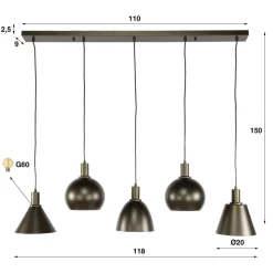 WoonStijl Hanglamp 5L Metallo mix Sienna bruin