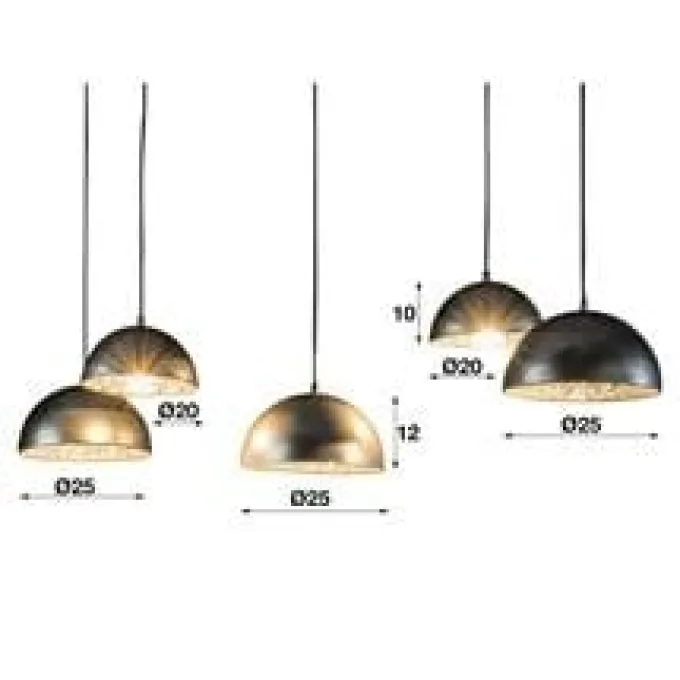 WoonStijl Hanglamp 5L met crossbar en old silvery mirror inside. / Old silvery finish