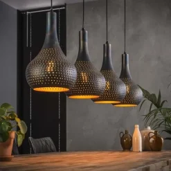 WoonStijl Hanglamp 4L Punch Kegel zwart-bruin