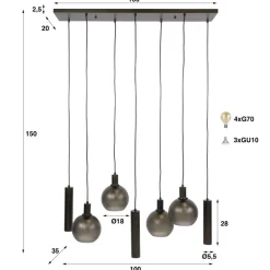 WoonStijl Hanglamp 4+3L Sfera tricolore Sienna bruin frosted