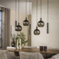 WoonStijl Hanglamp 4+3L Sfera tricolore Sienna bruin frosted