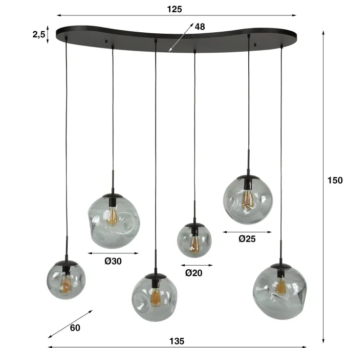 WoonStijl Hanglamp 6L Stellar Black