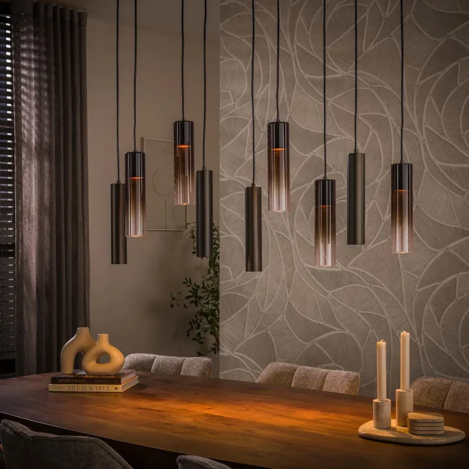 WoonStijl Hanglamp Lungo 5+4-lichts Sienna bruin