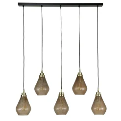 WoonStijl Hanglamp 5L vintage brown glass