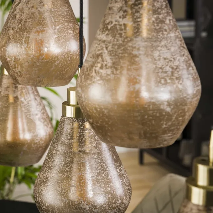 WoonStijl Hanglamp 5L vintage brown glass