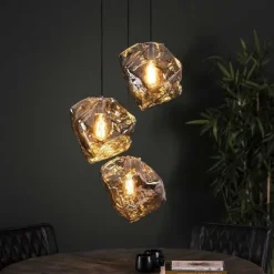 WoonStijl Hanglamp Rock Chromed Glas Getrapt 3L - Stijlvolle Glazen Hanglamp